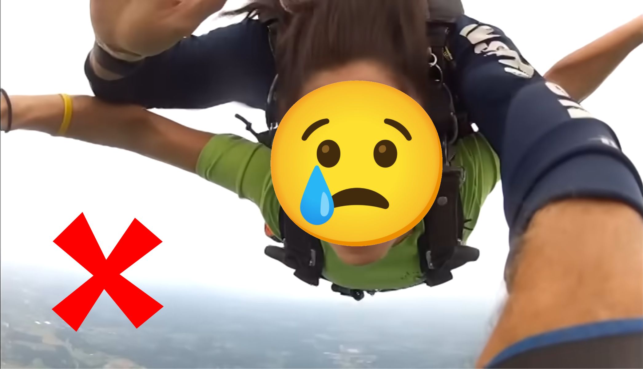 Bad example of competitor tandem handcam footage showing 41% arm blocking the view